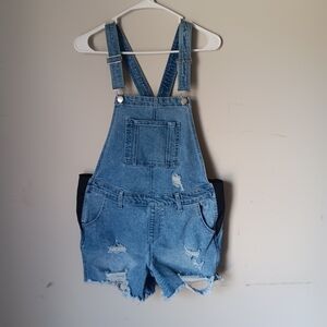 Denim Distressed Overalls Maternity